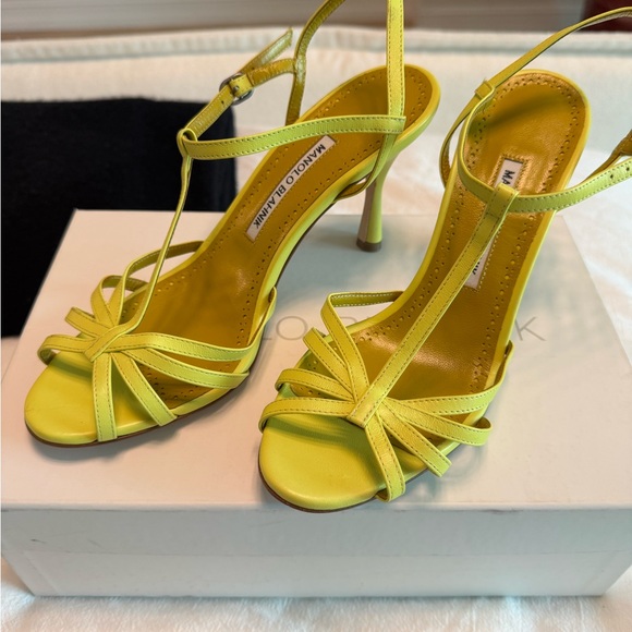 Manolo Blahnik Marana Lemon Strappy Heels - Picture 3 of 4